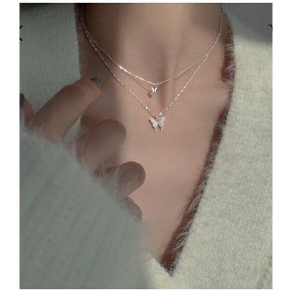 NEW Boho Festival Double Layer Butterfly Necklace - Picture 7 of 7